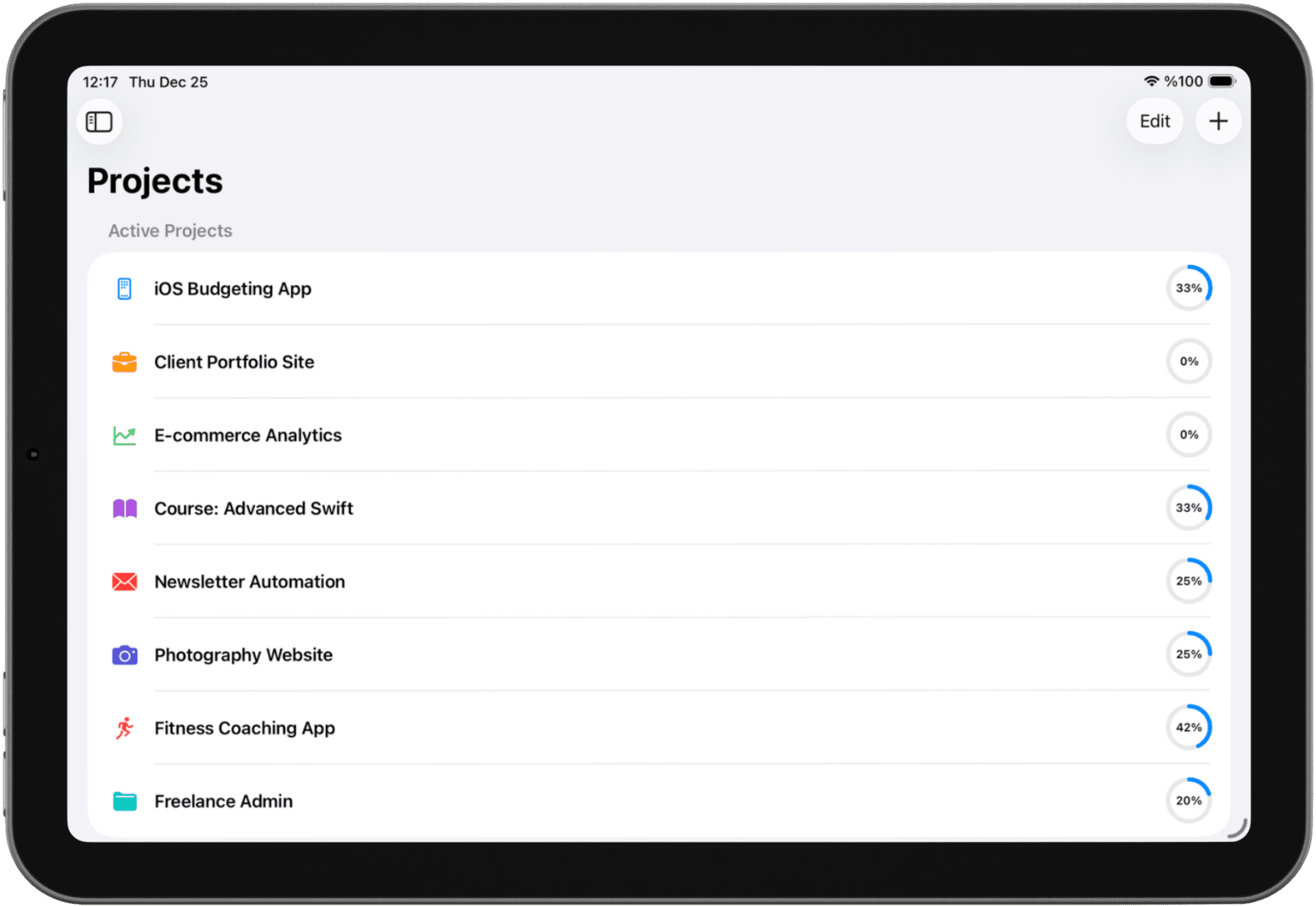 Solocrafter project organization on iPad