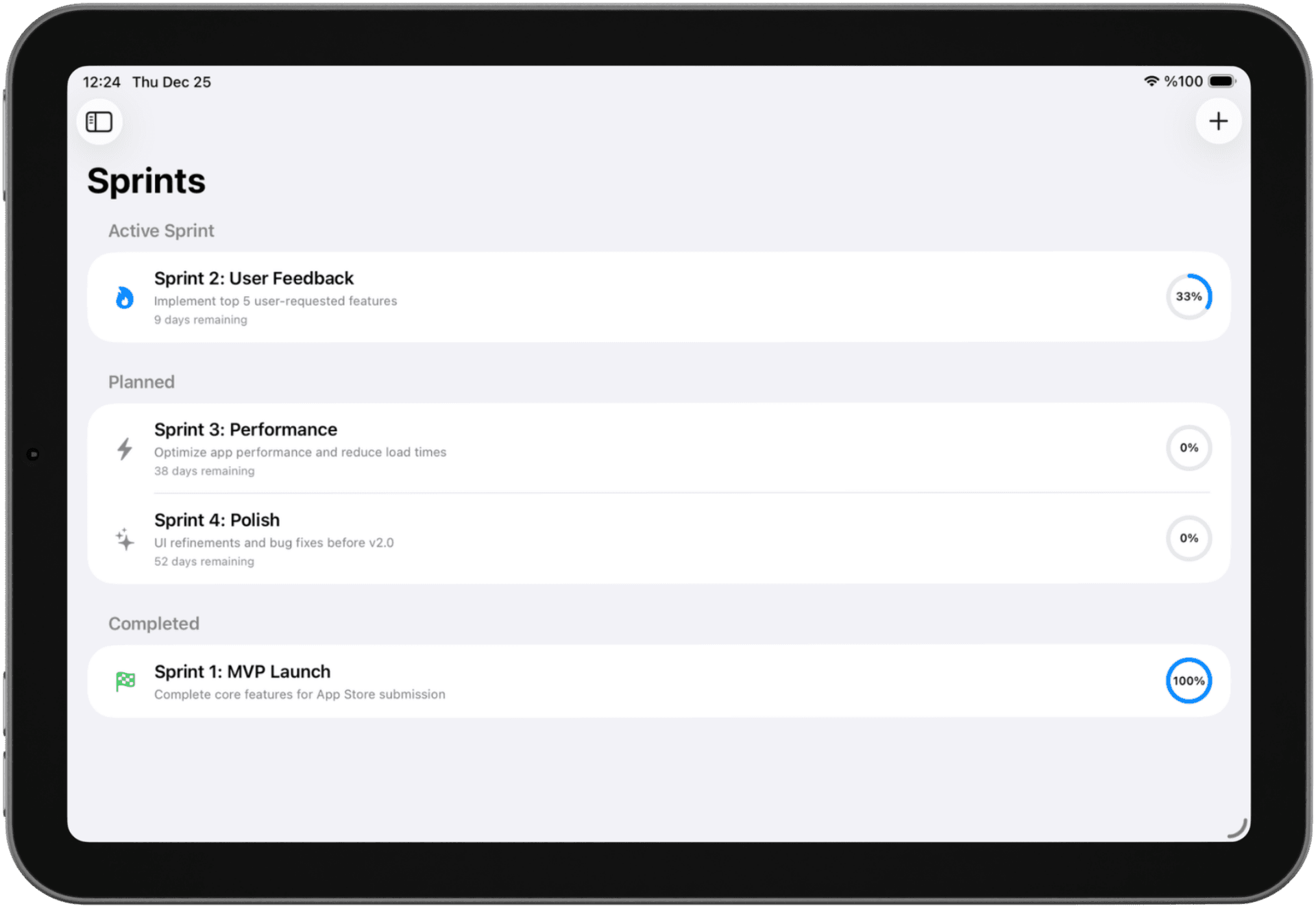 Solocrafter Sprint Planning on iPad