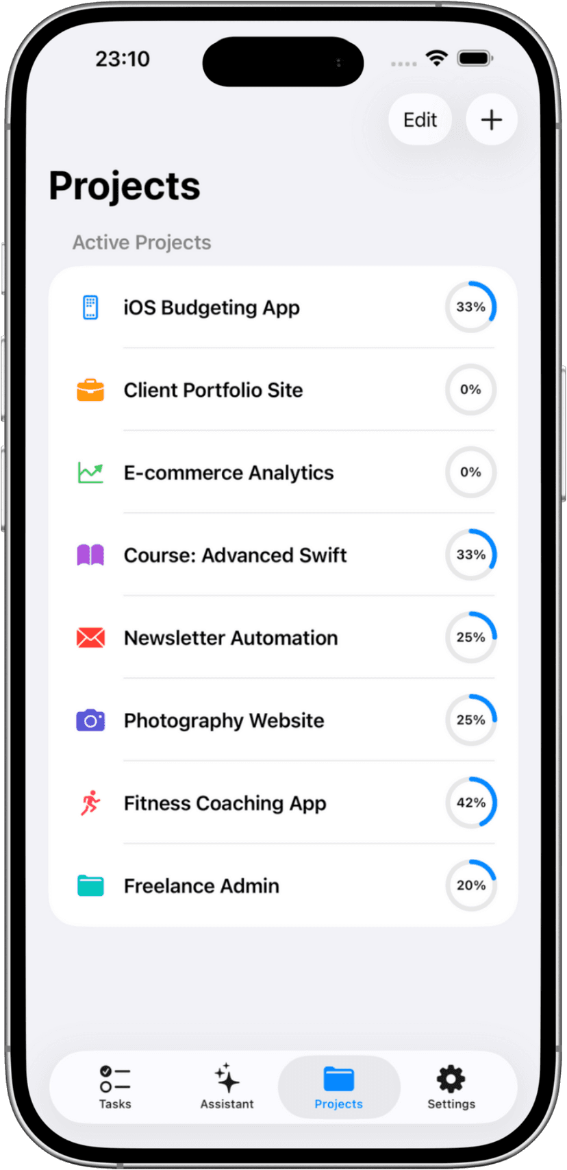 Project Organization - Customizable projects with colors and icons